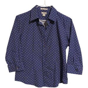 LL Bean Women's Wrinkle Free Bu Shirt Size XXS Petite Blue Polka Dot